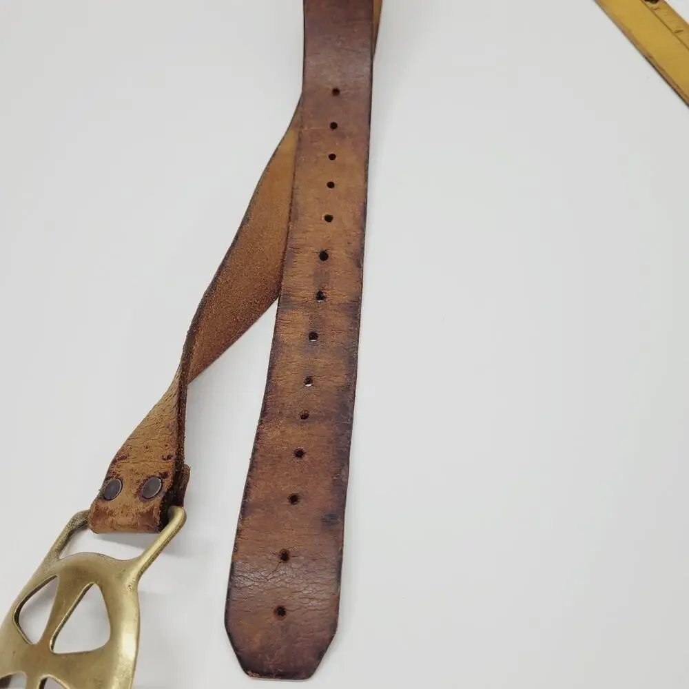 Rare VTG Belt & Buckle Duncan Laurie Solid Brass Leather Collectible Cross 1970